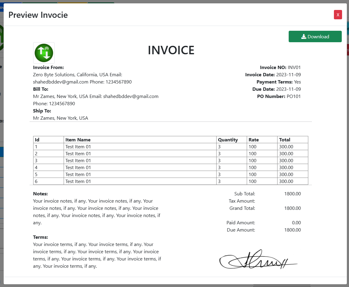Invoice Template En Band Blue