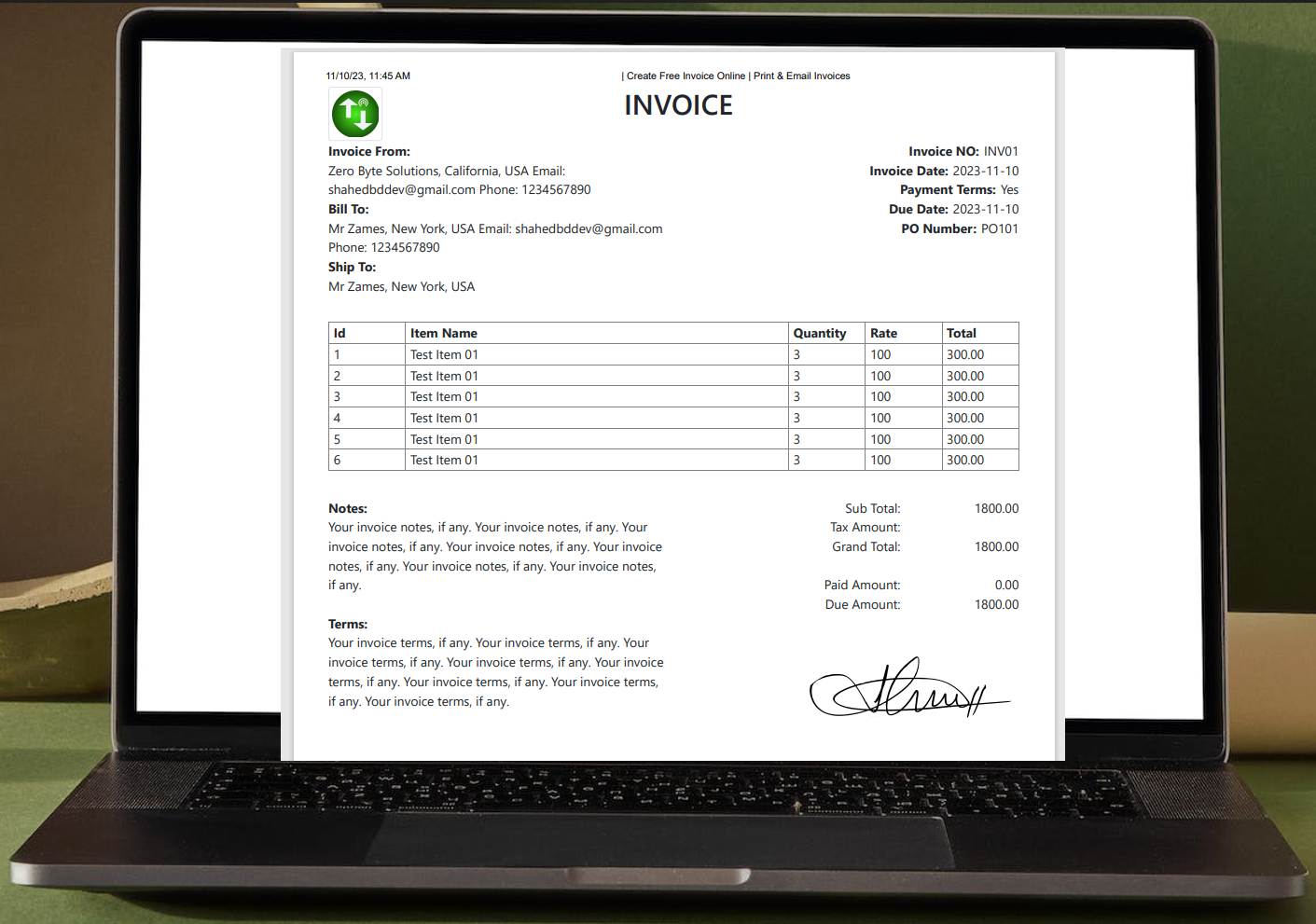 Invoice Hubs, Create Free Invoice Online